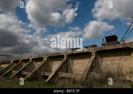 Dam of Rutenberg hydroelectric power-plant dating to 1932 at Naharayim or Baqoura where the Yarmouk River flows into the Jordan River in Israel Stock Photo