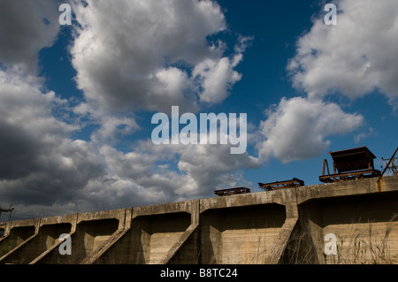 Dam of Rutenberg hydroelectric power-plant dating to 1932 at Naharayim or Baqoura where the Yarmouk River flows into the Jordan River in Israel Stock Photo