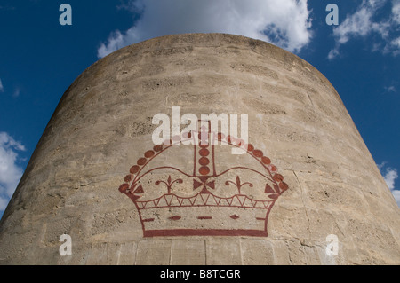 Jordanian mark on an old watchtower at the border crossing between Israel and Jordan in Naharayim. Jordan valley Northern Israel Stock Photo