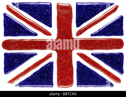 Union Jack made up from blue and red nail varnish Stock Photo