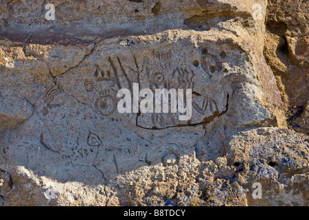 Rock art at Petroglyph Point at Lava Beds National Monument California USA Stock Photo