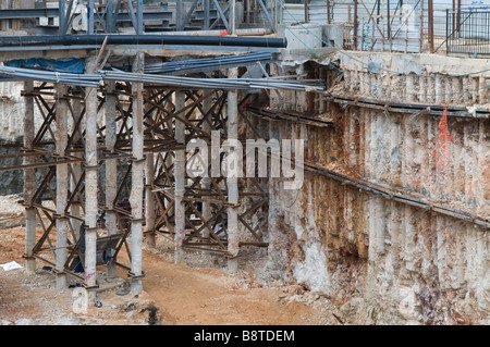 Reinforcing steel rods in a foundation ditch Stock Photo