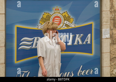 An immigrant from Russia using her mobile phone, Jerusalem Israel Stock Photo