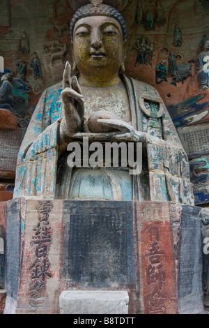 Buddhist 7th century rock carvings in Dazu, Chongqing, China. Stock Photo