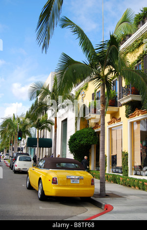 Yellow Rolls Royce, N.Rodeo Drive, Beverly Hills, Los Angeles, California, United States of America Stock Photo