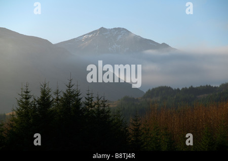 Ben Lui rising above low cloud, from Strath Fillan, near Tyndrum, Highland Region, Scotland, UK Stock Photo