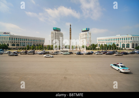 Republic Square with the Independence Monument, Almaty Kazakhstan. Formerly Brezhnev’s Square, built for military parades. Stock Photo