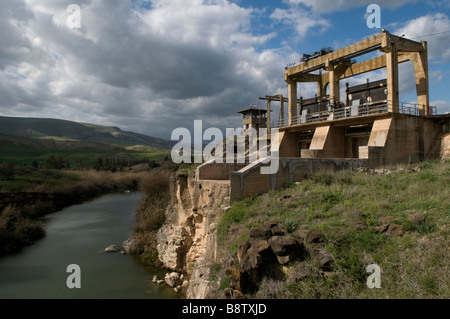 Ruins of Rutenberg hydroelectric power-plant dating to 1932 at Naharayim or Baqoura where the Yarmouk River flows into the Jordan River in Israel Stock Photo