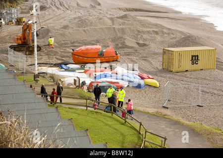 The aftermath of the MSC Napoli shedding its cargo now washed up on the beach at Branscombe Devon Stock Photo