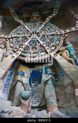 Buddhist 7th century rock carvings in Dazu, Chongqing, China. Stock Photo