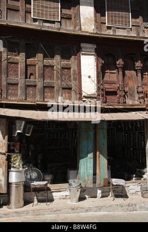 Old shop front bearing the look of an age gone by in Almora bazaar, India Stock Photo