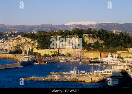 Overview of the Port Lympia in Nice and the colline du chateau Stock Photo
