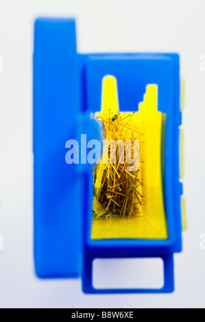 Close up view of open sharps box showing used acupuncture needles Stock Photo