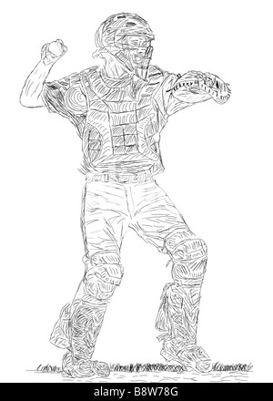 Baseball player - pitcher. Pen drawing, isolated vector outline
