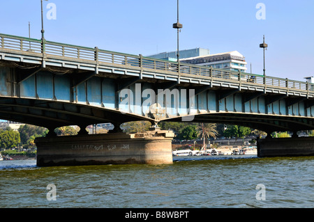 Tahrir Bridge or Qasr al-Nile Bridge on Nile river in Cairo Egypt Stock Photo