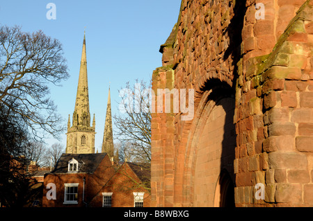The Lady Chapel in Old St Chad's churchyard with the spires of St Mary s and St Alkmund s Shrewsbury Shropshire Stock Photo