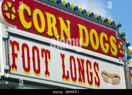 BRIGHTLY COLORED SIGN FOR FOOD CONCESSIONS AT THE MINNESOTA STATE FAIR IN ST. PAUL, MINNESOTA. SUMMER. Stock Photo