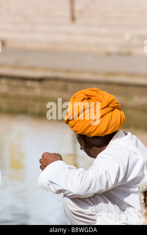 Indian man wearing turban Pushkar Rajasthan India Stock Photo