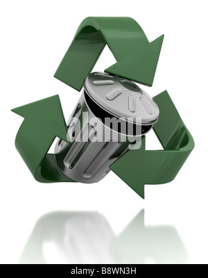 Trash can in a recycling symbol Stock Photo