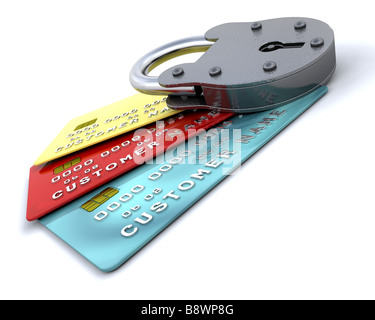 Padlock on generic credit cards Stock Photo