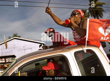 Antigua Labour Party supporters on their way to a party political rally Antigua Stock Photo