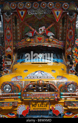 Typical richly decorated truck in Muzaffarabad, Pakistan Stock Photo