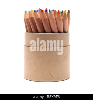 A stack of wooden coloured / colored pencils Stock Photo