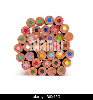 A stack of wooden coloured / colored pencils Stock Photo