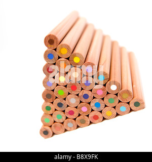 A stack of wooden coloured / colored pencils Stock Photo