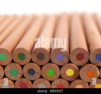 A stack of wooden coloured / colored pencils Stock Photo