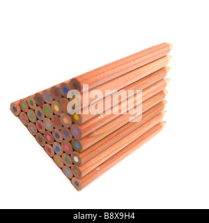 A stack of wooden coloured / colored pencils Stock Photo