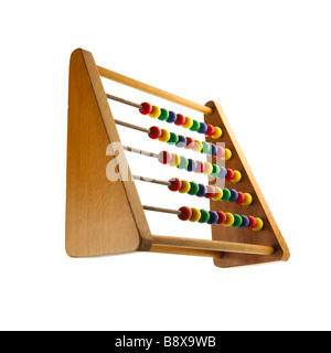 A wooden colourful abacus on a white background Stock Photo