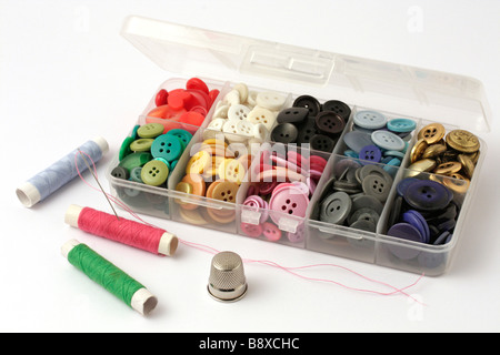 Buttons sewing thread and thimble Stock Photo