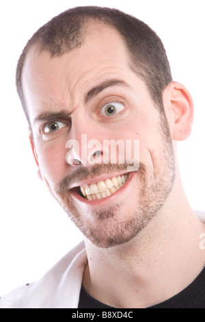 smiley man with strange funny facial expression Stock Photo