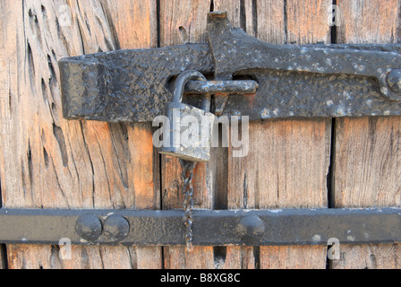 Old weathered lock and latch Stock Photo