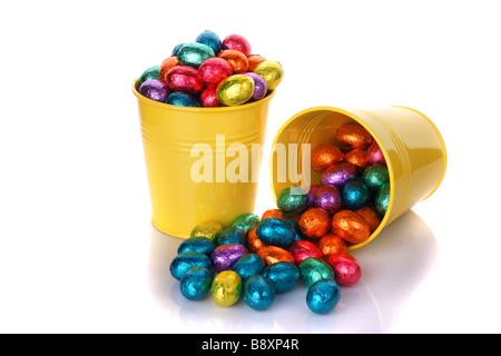 Chocolate easter eggs in boxes over white Stock Photo