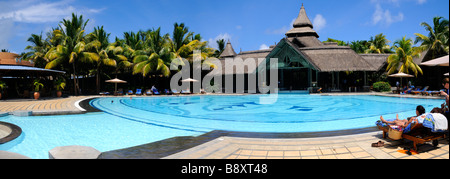 Panoramic view of a swimming pool of Shandrani hotel near Mahebourg, Blue Bay, Mauritius island Stock Photo