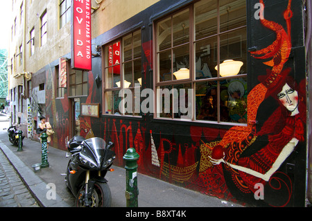 Colourful exterior of MoVida, a fashionable tapas bar in Hosier Lane, Melbourne, Victoria, Australia. No PR or MR Stock Photo