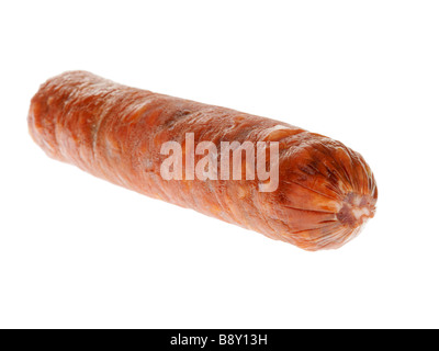 Fresh Spicy Uncooked Chorizo Sausage Isolated Against A White Background With No People And A Clipping Path Stock Photo