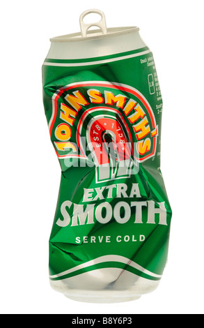 Crushed Can of John Smiths Extra Smooth Bitter Stock Photo