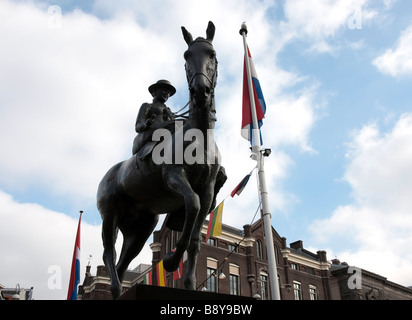 Queen Wilhelmina on Horseback Bronze Statue Amsterdam Stock Photo
