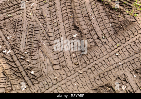 tyre track marks in mud Stock Photo