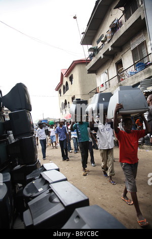 Electronic waste in Nigeria. Tons of e-waste from Western countries end up in West Africa, including Nigeria. Stock Photo