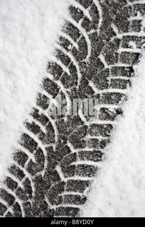Wheel track in the snow Sweden. Stock Photo