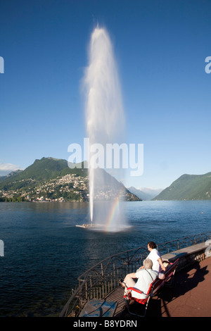 paradiso fountain in lugano, ticino, switzerland Stock Photo