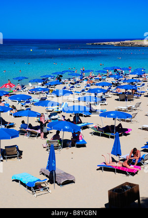 Beach life in Protaras (Fig Tree Bay), Cyprus. Stock Photo