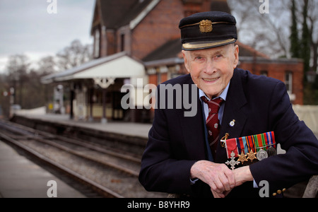 Bernard Holden MBE president of the Bluebell Railway in Sussex. Photographed aged 101 years old March 2009.Picture by Jim Holden Stock Photo