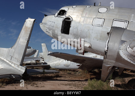 Old Aircraft at aircraft restoration facility near airplane boneyard -Tucson Arizona - USA Stock Photo