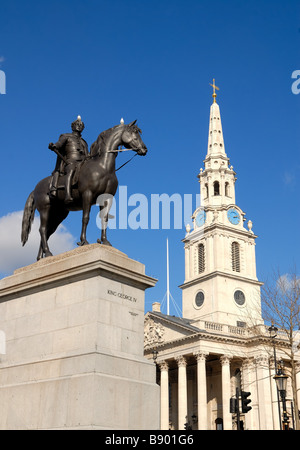 St.Martins in the Fields church and statue of King George the Fourth Stock Photo