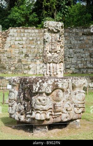 Copan, Honduras. Stela D and altar on the north side of the Great Plaza. Stock Photo